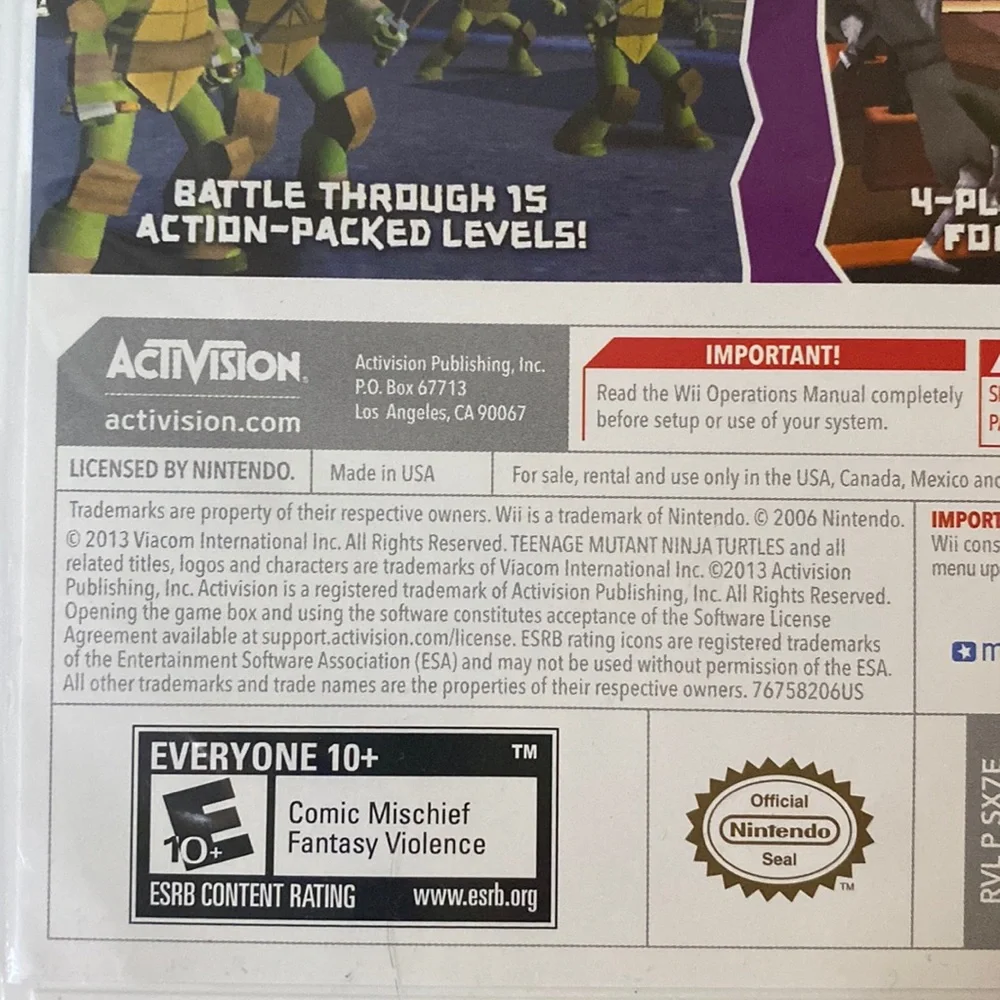 TEENAGE MUTANT NINJA TURTLES - NINTENDO WII GAME